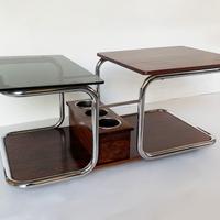 Tavolino Vintage - vetro fumé, acciaio e legno