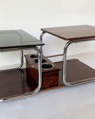 Tavolino Vintage - vetro fumé, acciaio e legno