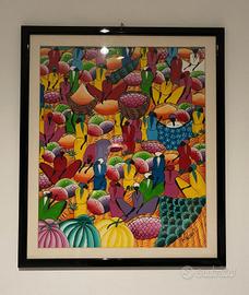 Quadro haitiano scena mercato