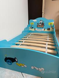 Letto bambino azzurro  pirata legno con materasso