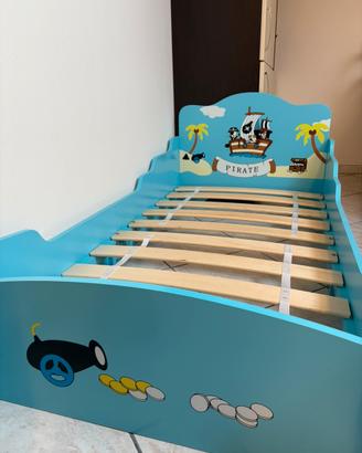 Letto bambino azzurro  pirata legno con materasso