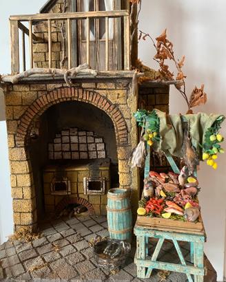 Banchetto pescivendolo con botte presepe napoletan