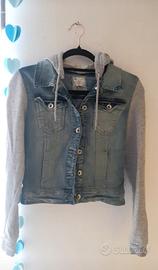 giacca denim con cappuccio in felpa