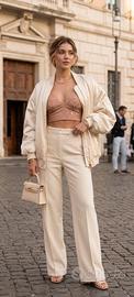 Top crop Calliope rosa cipria con paillettes oro