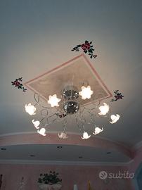 Lampadario cromato 12 luci vetro floreale