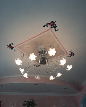 Lampadario cromato 12 luci vetro floreale