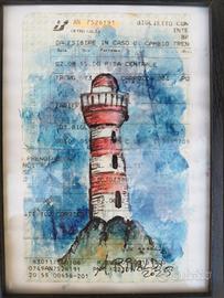 Acquerello faro su biglietto treno