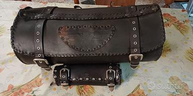 Borsone moto in cuoio nero artigianale