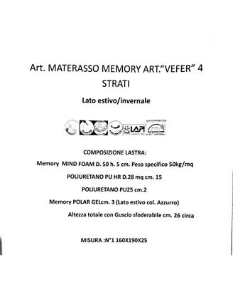 Materasso Matrimoniale Memory Foam  "vefer" 4 stra
