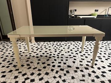 Tavolo soggiorno  cucina  legno con piano in vetro