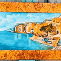 Quadro con paesaggio Amalfitano dipinto a olio.