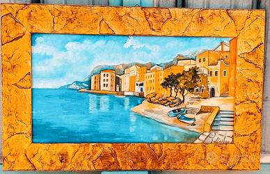 Quadro con paesaggio Amalfitano dipinto a olio.
