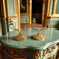 Antica Coppia Di Candelabri Con Figure Mitologiche