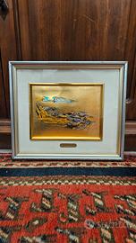 Quadro Vintage Paesaggio Marino Su Foglia D'oro 