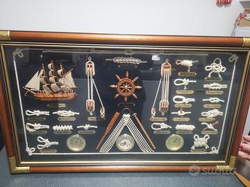 quadro con nodi marinai, timone e nave