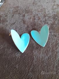 orecchini in acciaio dorato cuori azzurro Tiffany