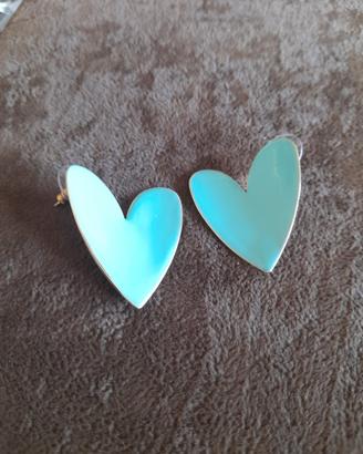 orecchini in acciaio dorato cuori azzurro Tiffany