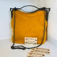 Borsa clic clac in tessuto color ocra