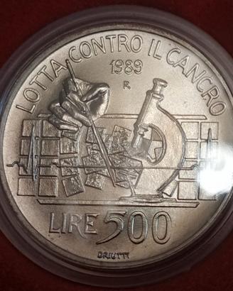 #2215 – Una moneta 500 Lire Italia LOTTA al CANCRO