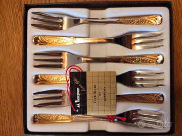 forchettine dessert inox e oro zecchino 24 carati