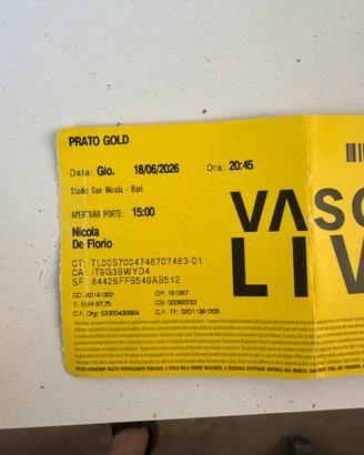 Biglietto concerto Vasco PRATO GOLD