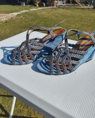 Sandali Melluso zeppa avio blu trecce n. 37