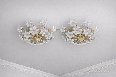 Coppia di plafoniere ottone e vetro di murano