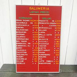 listino prezzi SALUMERIA Anni 70 vintage 60x40 cm
