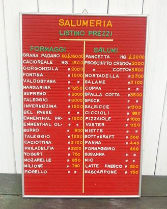 listino prezzi SALUMERIA Anni 70 vintage 60x40 cm