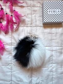 Portachiavi Bubble pon pon bianco e nero Furla