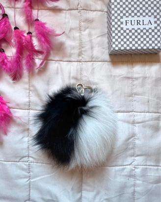 Portachiavi Bubble pon pon bianco e nero Furla