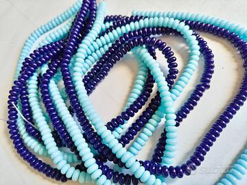 8 fili di perle in vetro blu e azzurro 6 mm