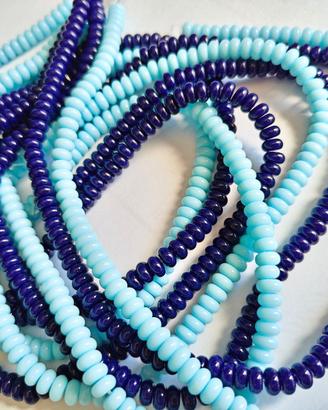 8 fili di perle in vetro blu e azzurro 6 mm