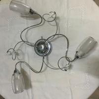 Plafoniera 3 luci in acciaio e vetro