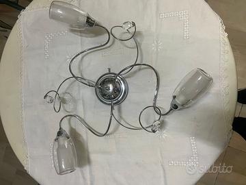 Plafoniera 3 luci in acciaio e vetro