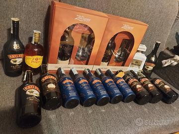 Set di bottiglie baileys, disaronno, zacapa,pamper