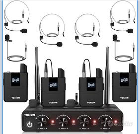 Tonor uhf set di microfoni wireless con 4 trasmet