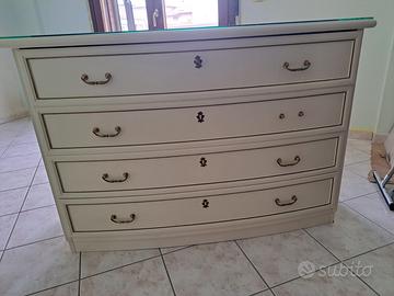 Set due comodini e comò in legno laccato avorio