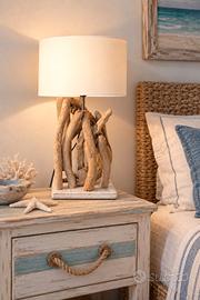 Coppia di Lampade Artigianali Legno marino shabby