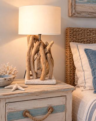 Coppia di Lampade Artigianali Legno marino shabby