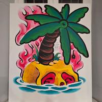 Quadro dipinto a mano 120x100 – isola con teschio 