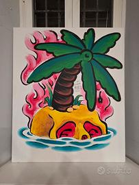 Quadro dipinto a mano 120x100 – isola con teschio 