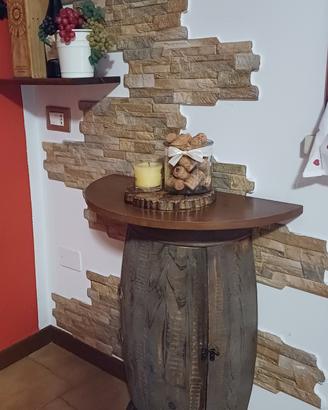 Mobile bar a botte in legno porta bottiglie