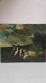 Dipinto olio su tela  del 900 braccianti