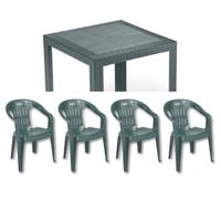 TAVOLO + 4 SEDIE GIARDINO PVC VERDE 80X80