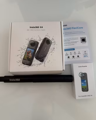 Insta360 x4 NUOVA + sd 256gb + selfie stick +lenti