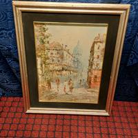 dipinto olio su tela firmato scorcio di città 