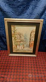 dipinto olio su tela firmato scorcio di città 