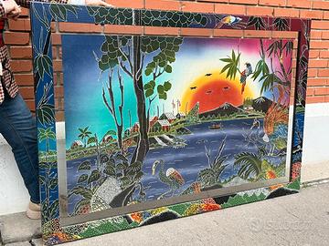 Quadro dipinto a mano stile tropicale indiano