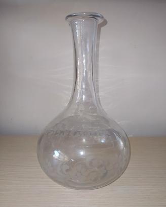 bottiglia vetro decori floreali smerigliati antica